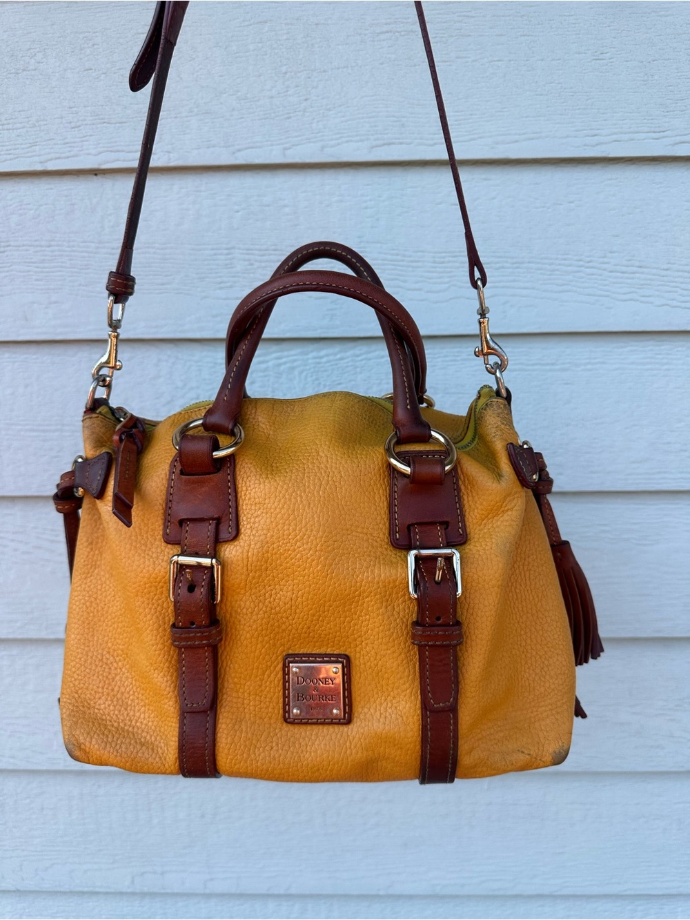Dooney & Bourke Pebble Grain Leather Satchel Crossbody Mustard Yellow AS IS